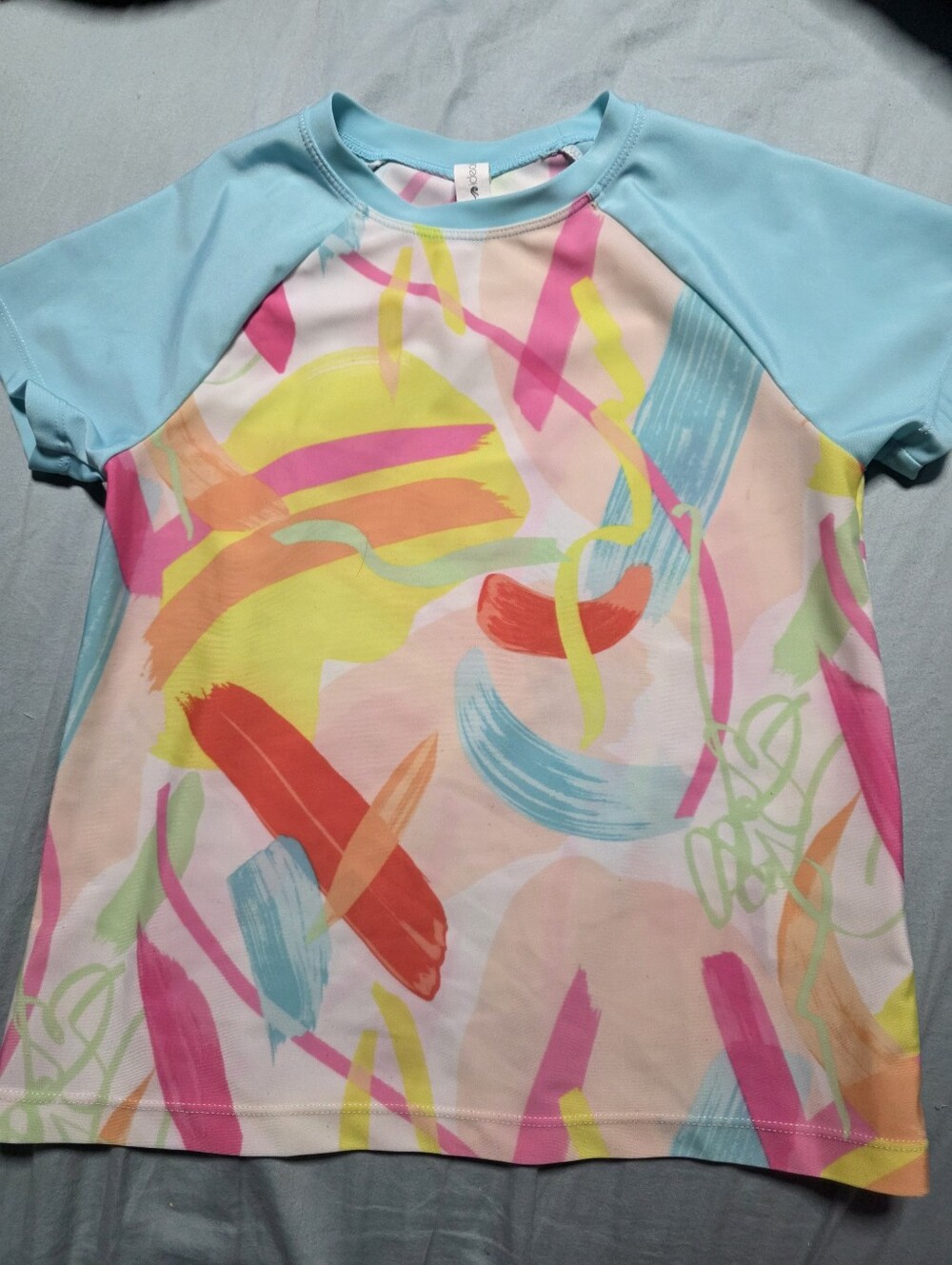 Ideology Kids Short Sleeve Rashguard - Aqua Sleeves with Multicolor Brushstrokes